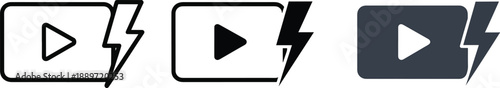 Play button icon with lightning bolt on transparent background
