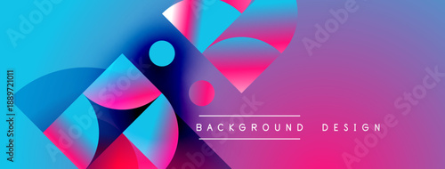 Abstract vibrant shapes blend. Gradient colors create dynamic composition. Modern design elements suggest innovation, energy. Background features text labels.