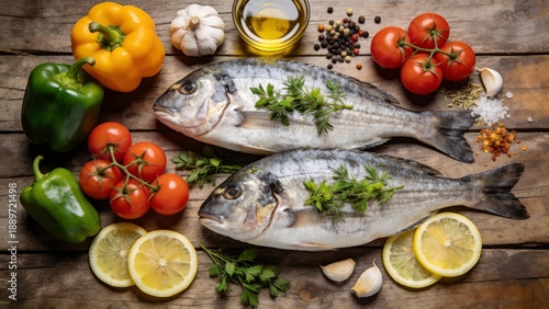 Fresh fish with vegetables and herbs