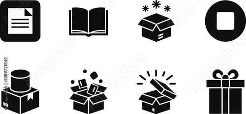 Business office icons set with book box gift and document symbols