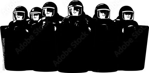 Riot Police Officers in Formation with Shields.