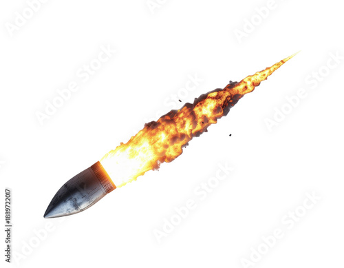 Rocket Propelled Ascent with Fiery Tail and Dynamic Motion on Transparent Background
