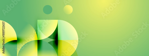 Abstract composition features overlapping circles, gradients. Yellow, green hues create soft visual effect. Minimalist design.