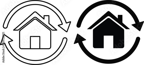 Home icon with arrows symbol for real estate refinance and turnover
