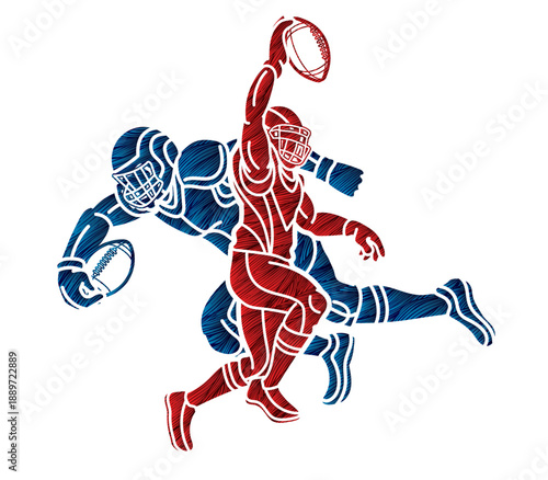 Silhouette American Football Sport Players Mix Action Cartoon Graphic Vector
