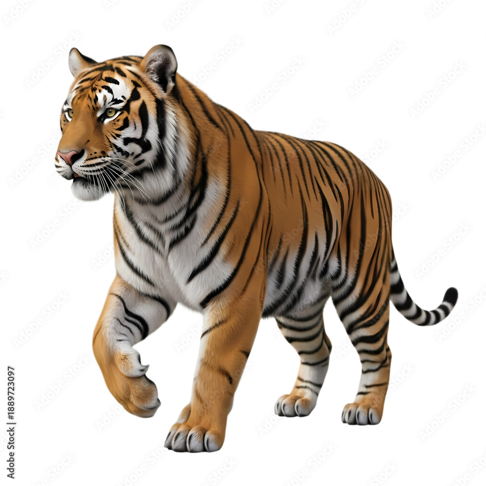 Fototapeta premium Majestic tiger walking confidently with vibrant orange fur and black stripes