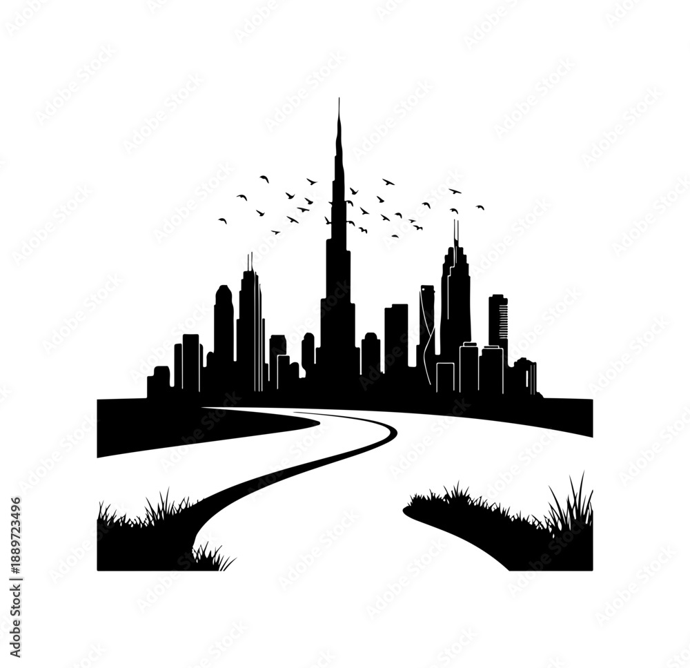 Obraz premium Silhouette of Modern Cityscape