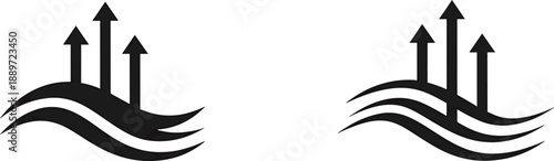 Arrows up from wavy lines on transparent background, growth prosperity