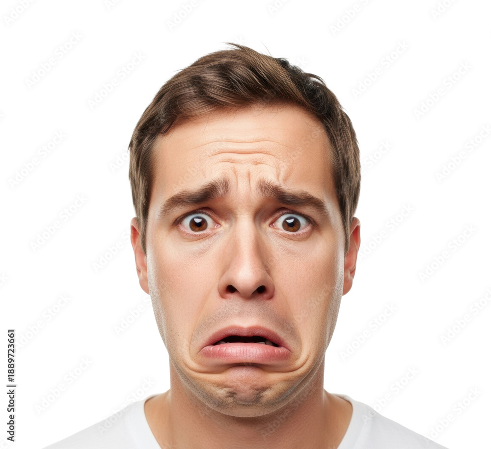 Fototapeta premium Distress emotion reaction portrait isolated on transparent background