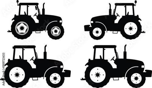 Tractor silhouette on transparent background, farming agriculture transport