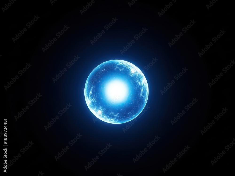 Fototapeta premium Glowing blue moon with bright light in dark space