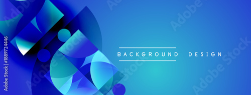 Abstract blue shapes overlap, creating dynamic visual effect. Gradient colors suggest depth, modern design aesthetic. Text reads background design.