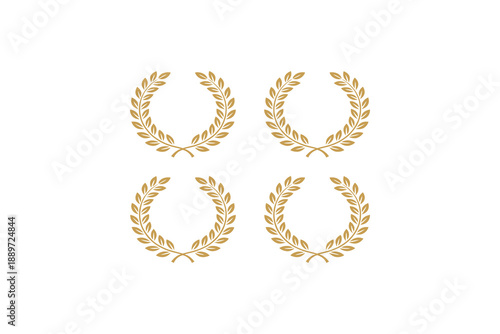 Four golden laurel wreaths isolated on transparent background