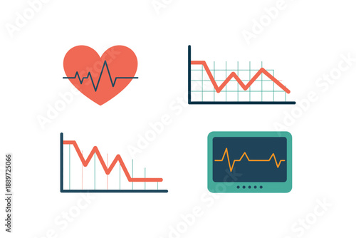 Medical icons with heart rate and health monitoring graphics