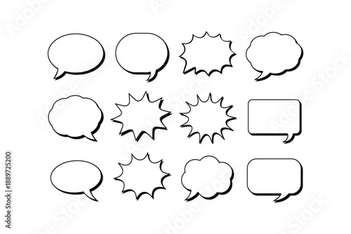Set of various speech bubble and thought cloud shapes