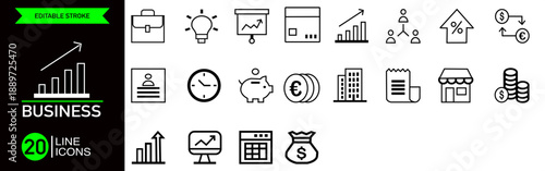 Professional Business & Finance icons perfect for corporate websites, banking apps, and financial dashboards. Ideal for entrepreneurs and accountants creating annual reports, office management systems