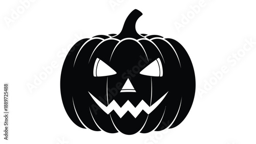 a spooky carved pumpkin design with sharp teeth and glowing eyes silhouette