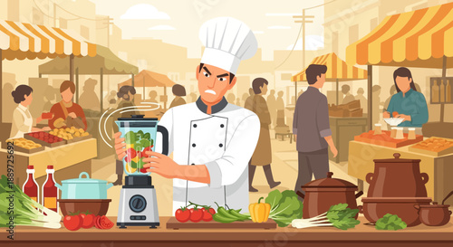 Chef preparing fresh ingredients at outdoor market