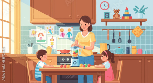 Happy Family Preparing Healthy Food Together