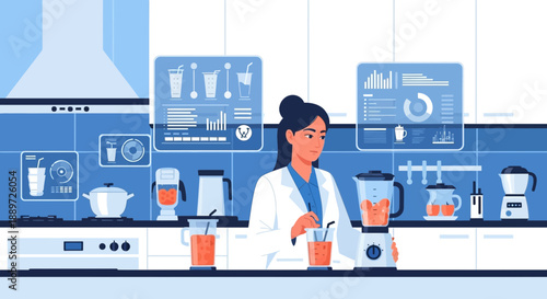 Scientist in laboratory preparing a drink with blender