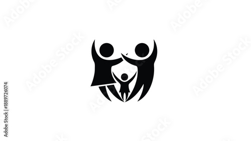 family group icon with parents and a child a simple black silhouette