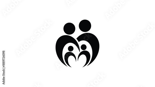 a stylized family of three depicted in a simple black silhouette