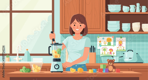 Woman preparing a healthy smoothie in a modern kitchen