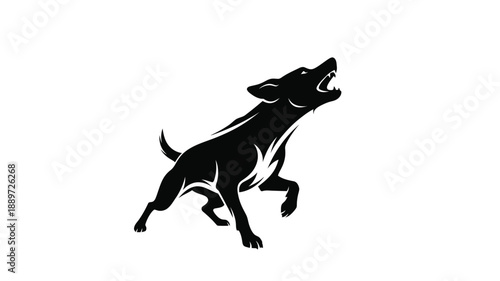 a howling wolf in a striking black silhouette against a white background