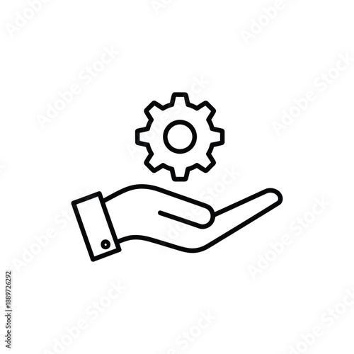 Managed Services Icon, Hand Holding Gear for Technical Support and Maintenance, System Management Line Symbol
