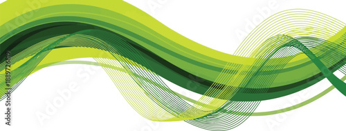 Abstract graphic design featuring vibrant flowing waves of layered green and lime color gradients creating a dynamic and modern background visual element