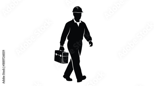 a construction worker walking with a briefcase simple black silhouette