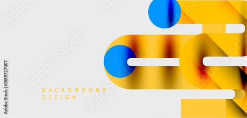 Abstract geometric shapes, vibrant colors, modern design. Yellow, blue gradients create dynamic visual effect. Minimalist background.