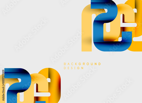 Abstract design features layered shapes, blue, gold hues. Minimalist composition suits backgrounds, modern graphics.