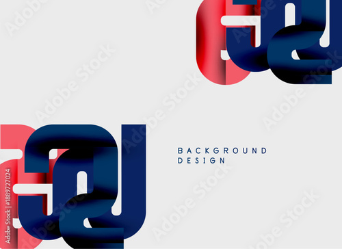 Abstract shapes, red and blue gradients, layered design. Minimalist composition, clean aesthetic, modern visual elements. Background texture present.