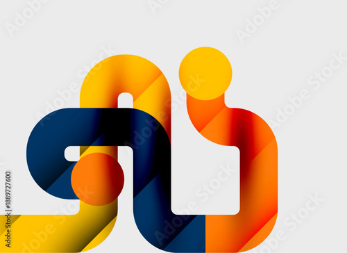 Abstract shapes overlap, creating dynamic composition. Bright colorsyellow, orange, bluedominate neutral background. Modern design.
