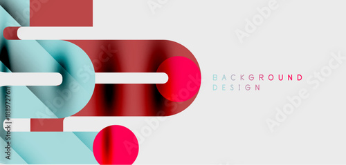 Abstract geometric shapes, red, blue hues. Minimalist design, clean lines, modern aesthetic. Suitable background element.