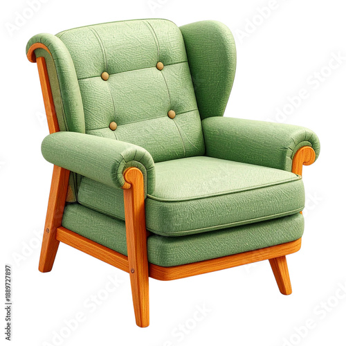 Comfortable green lounge chair for home relaxation and stylish interior design furniture for modern apartments decor