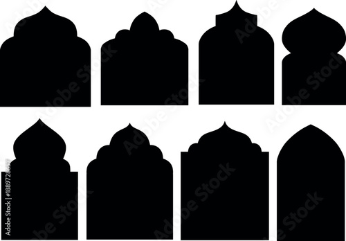 Black Silhouettes Of Islamic Archways And Windows vector