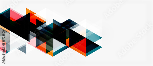 Abstract geometric composition. Overlapping triangles create dynamic visual effect. Modern design with vibrant colors, clean lines.
