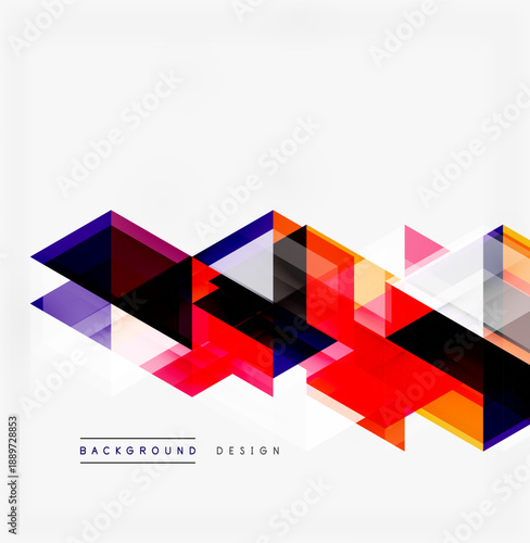 Abstract geometric shapes overlap, creating vibrant colorful pattern. Modern design element for backgrounds, presentations.