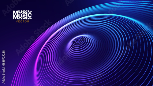 Colorful Blue Sound Wave Ripple Digital Equalizer Design. Big Data AI Voice Audio Visualization. Digital Water Drop Waves Concept. Vector Illustration. Audio Track Particles Ripple Wave Effect.