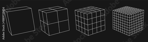 Wireframe Cubes Grid. Connection Structure. Futuristic Digital Technology HUD Hologram Objects. Vector Illustration. 