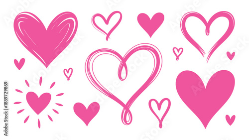 Hand-drawn pink hearts collection
