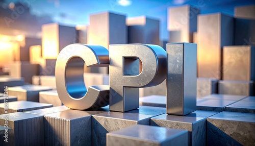 3D CPI letters on modern modular blocks with warm lighting for business growth concept