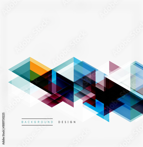 Abstract geometric shapes overlap, creating dynamic visual effect. Modern design utilizes vibrant colors, gradients, transparency.