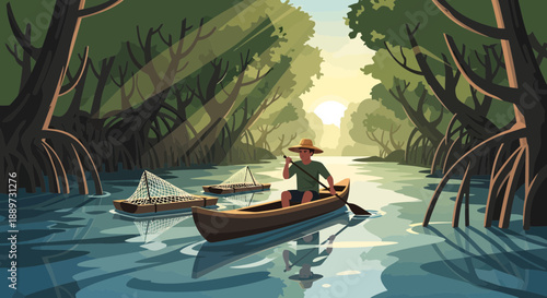 Serene Mangrove Forest Boat Ride at Sunrise