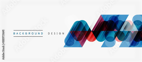 Abstract geometric shapes overlap creating dynamic visual effect. Modern design elements suggest technology, innovation, future. Clean white background enhances color contrast.