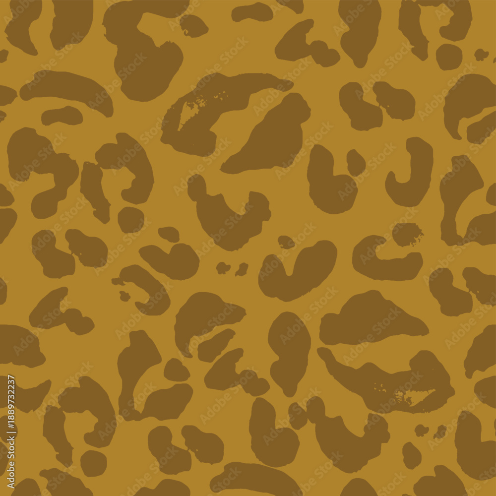 Fototapeta premium Vibrant Brown and Golden Leopard Print Pattern with Abstract Spots and Blobs on Yellow Background