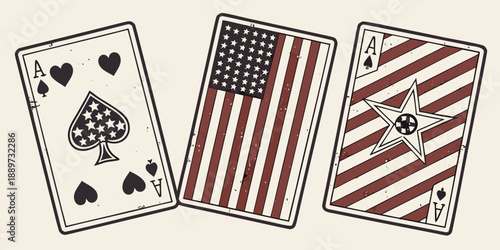 Patriotic Playing Cards – Ace of Spades, American Flag, and Custom Star Design in Stylized Deck, USA, US, United States
