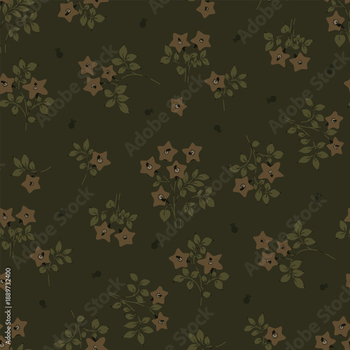 seamless floral pattern, ditsy flower textile pattern, small fabric print in elegant style on dark background, timeless floral, ditsy flower. surface design for wallpaper, fabric,fabric, fashion